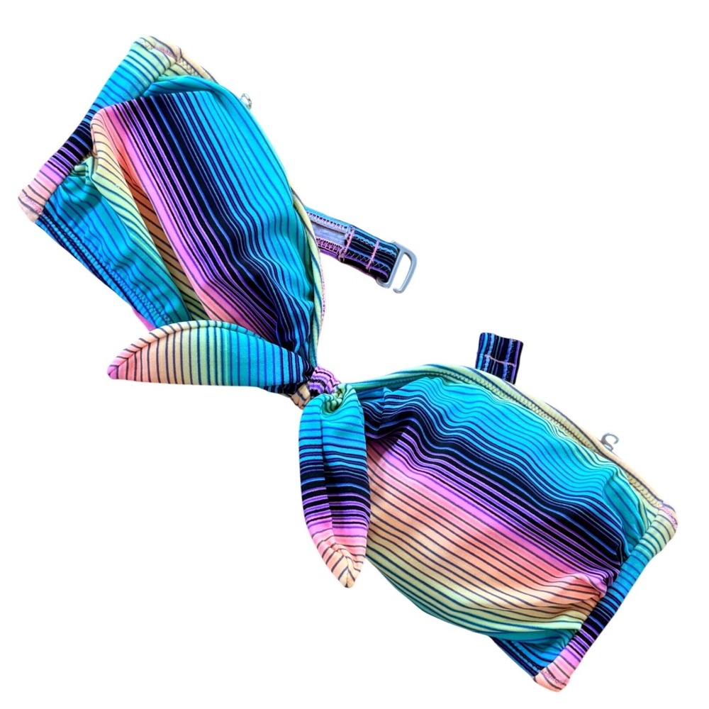 Y2K 2000s‎ Victoria's Secret Rainbow Ombre Stripe Knot Bandeau Bikini Top